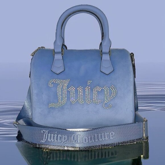 Juicy Couture Slate Blue Iridescent Crystal Logo Obsession Satchel Bag NWT - Picture 3 of 12